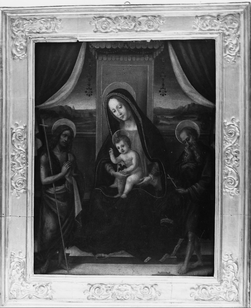 Madonna con Bambino in trono con San Girolamo e San Giovanni Battista (dipinto) - ambito Italia centrale (secc. XVII/ XIX)