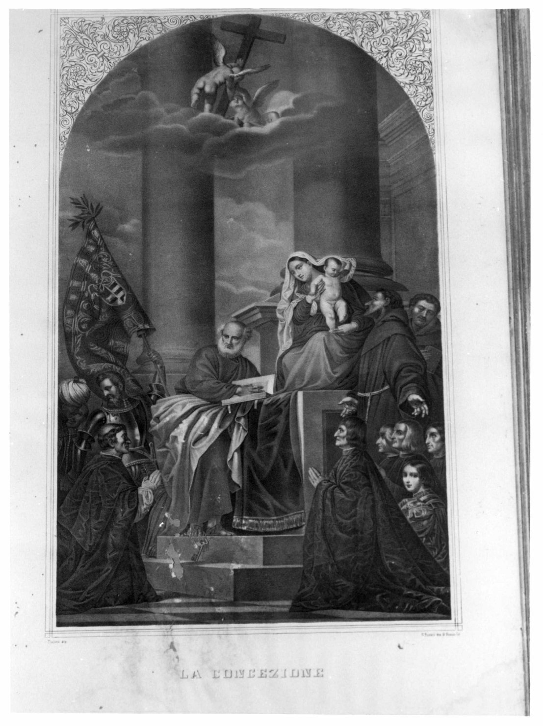 Pala Pesaro, Madonna con altri personaggi (stampa, elemento d'insieme) di Vecellio Tiziano, Rusaic G, Riccio G (prima metà sec. XIX)