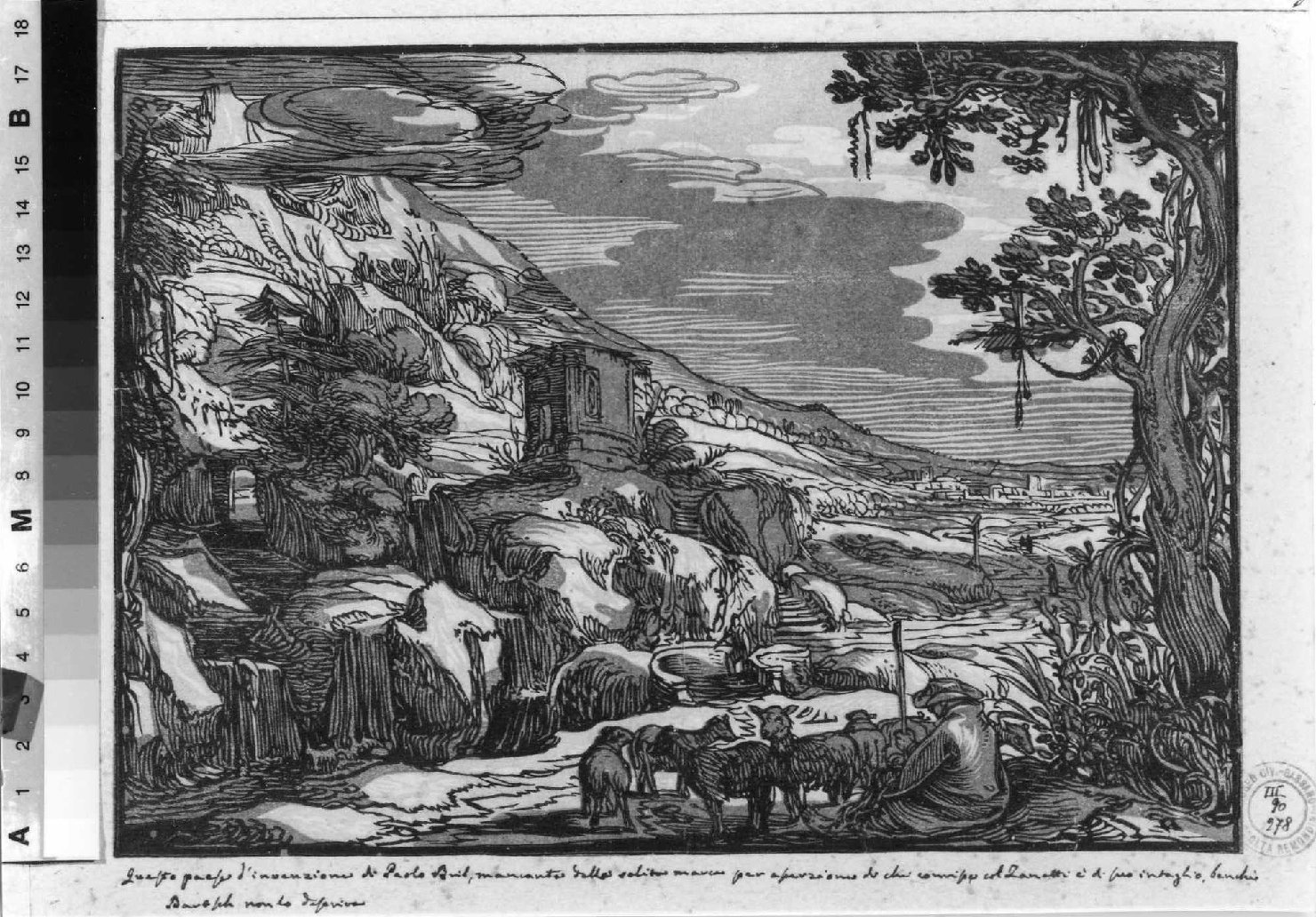 paesaggio fluviale (stampa smarginata) di Zanetti conte Anton Maria (attribuito), Bril Paul (sec. XVIII)