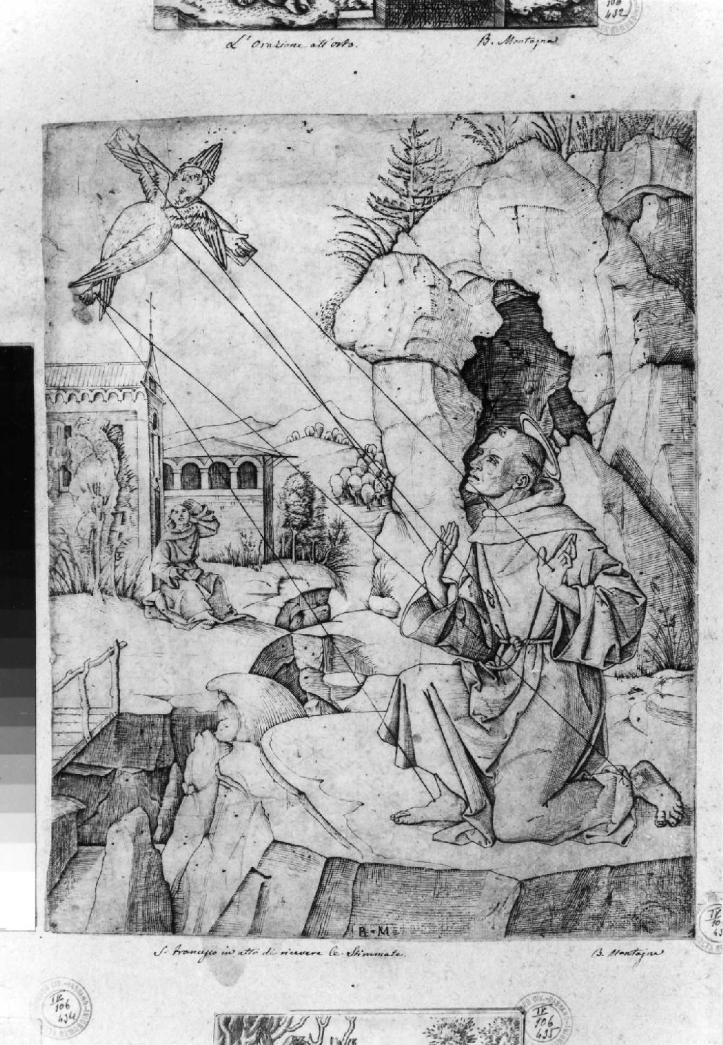San Francesco d'Assisi riceve le stimmate (stampa smarginata) di Montagna Benedetto (sec. XVI)