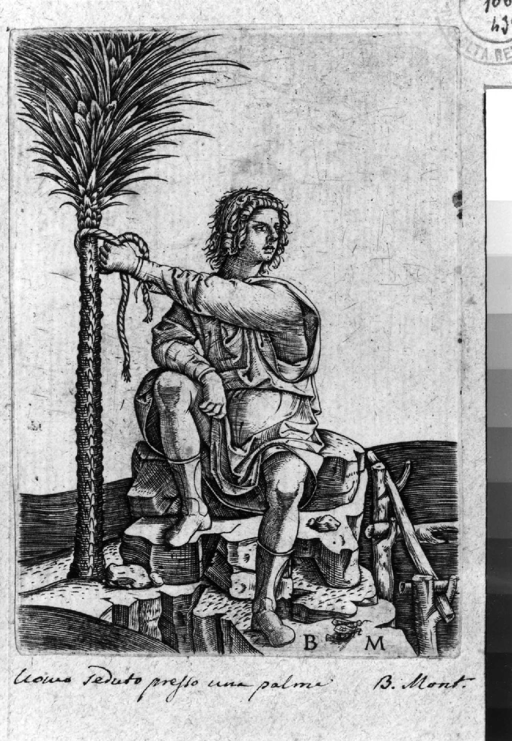 figura maschile seduta (stampa smarginata) di Montagna Benedetto (sec. XVI)
