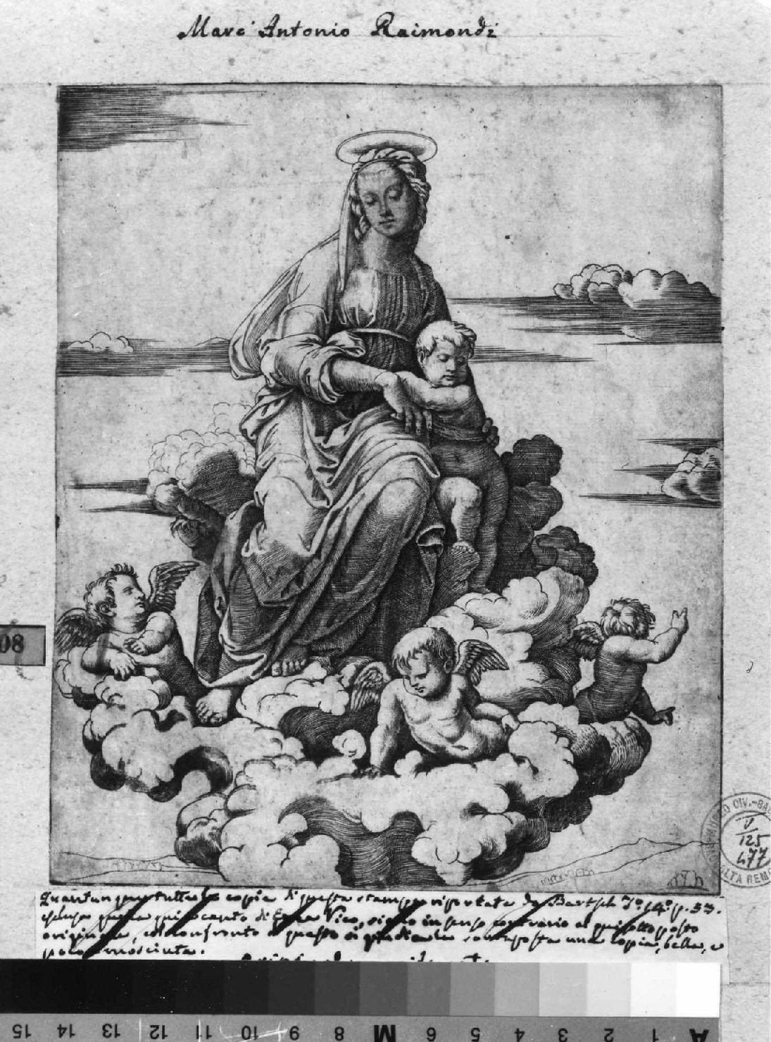Madonna con Bambino e angeli (stampa smarginata) di Raimondi Marcantonio, Sanzio Raffaello (sec. XVI)