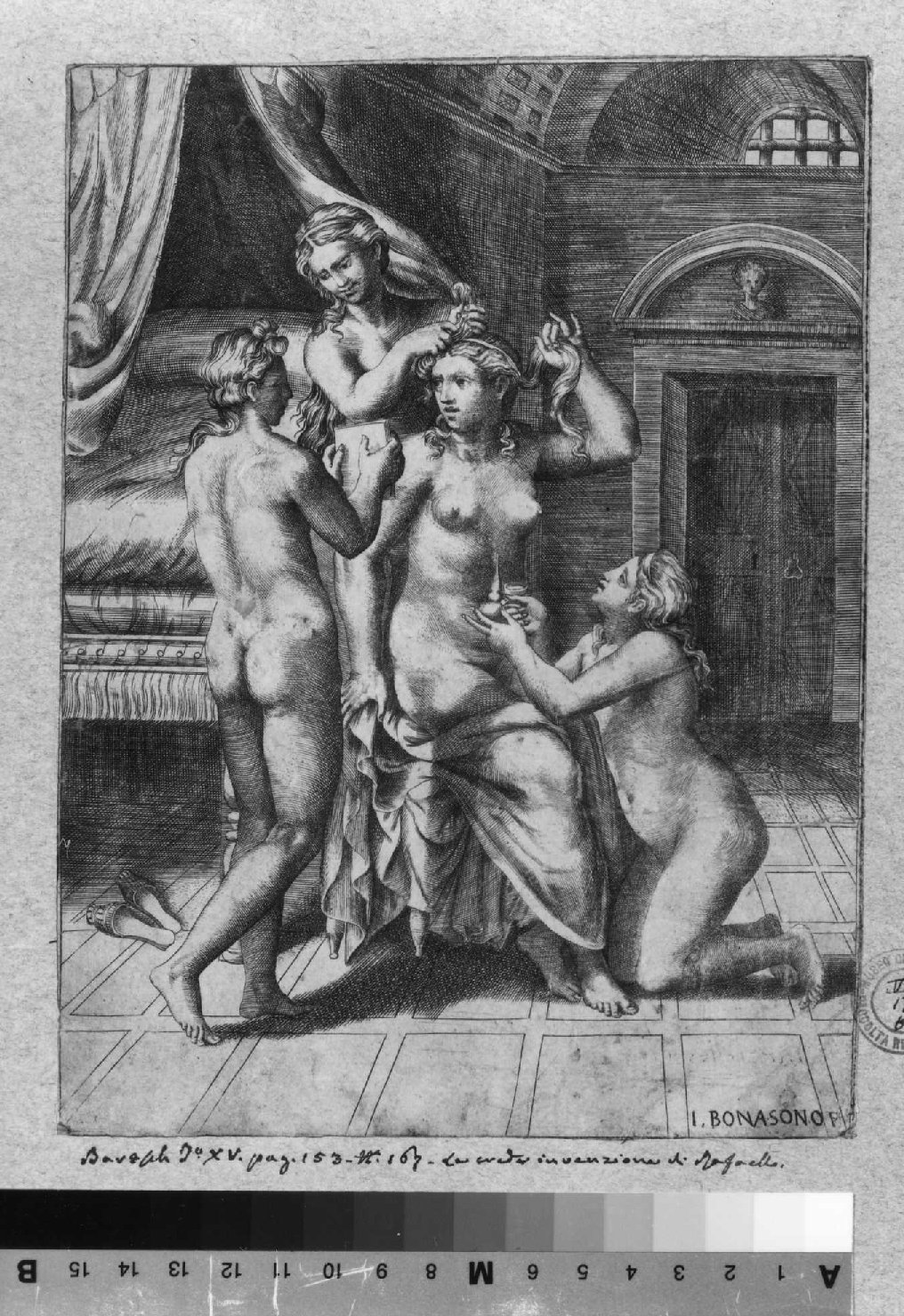 Toletta di Psiche, toletta di Psiche (stampa smarginata) di Sanzio Raffaello, Bonasone Giulio (sec. XVI)