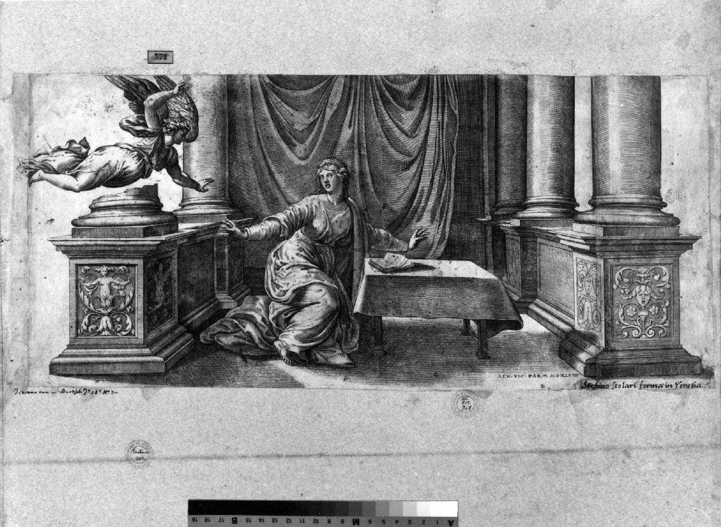Annunciazione (stampa smarginata) di Vico Enea, Vecellio Tiziano (sec. XVII)