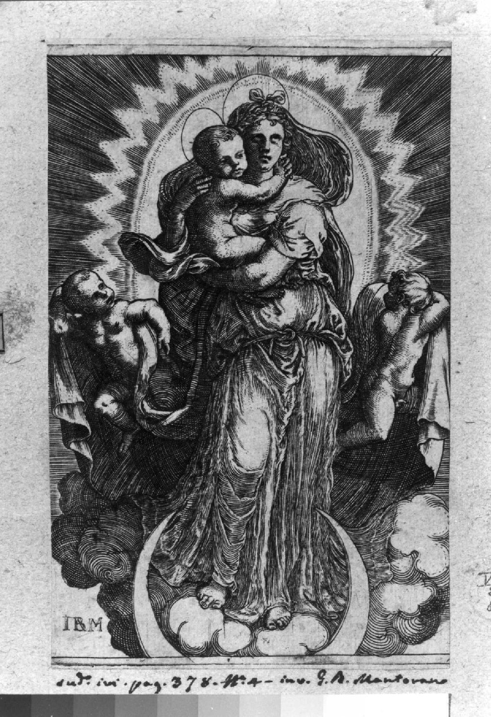 Madonna con Bambino in gloria (stampa smarginata) di Scultori Giovanni Battista (prima metà sec. XVI)