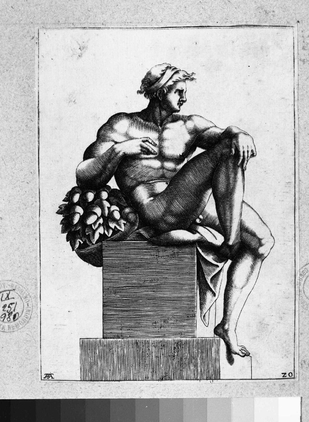 figura maschile nuda (stampa smarginata) di Scultori Adamo, Buonarroti Michelangelo (sec. XVI)