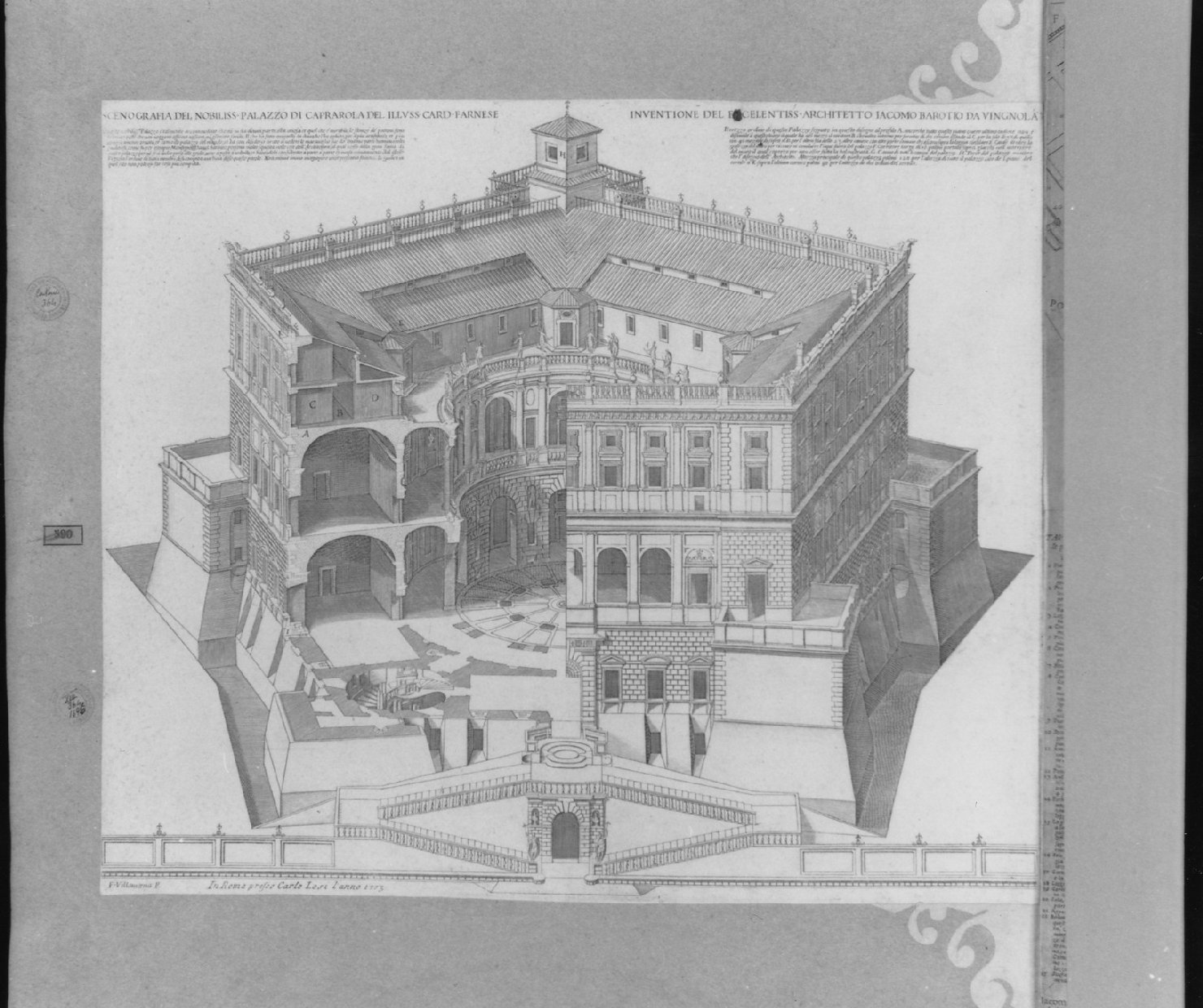 palazzo Caprarola a Roma (stampa smarginata, serie) di Barozzi Jacopo, Villamena Francesco (sec. XVIII)