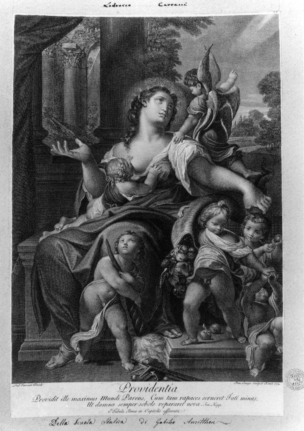 allegoria della Provvidenza (stampa smarginata, serie) di Carracci Ludovico, Cunego Domenico (sec. XVIII)