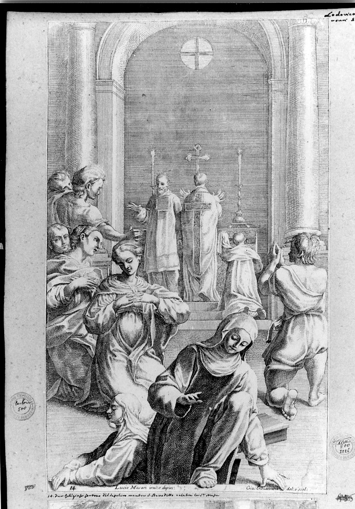 San Benedetto resuscita due religiose (stampa smarginata) di Giovannini Giacomo, Massari Lucio (sec. XVII)