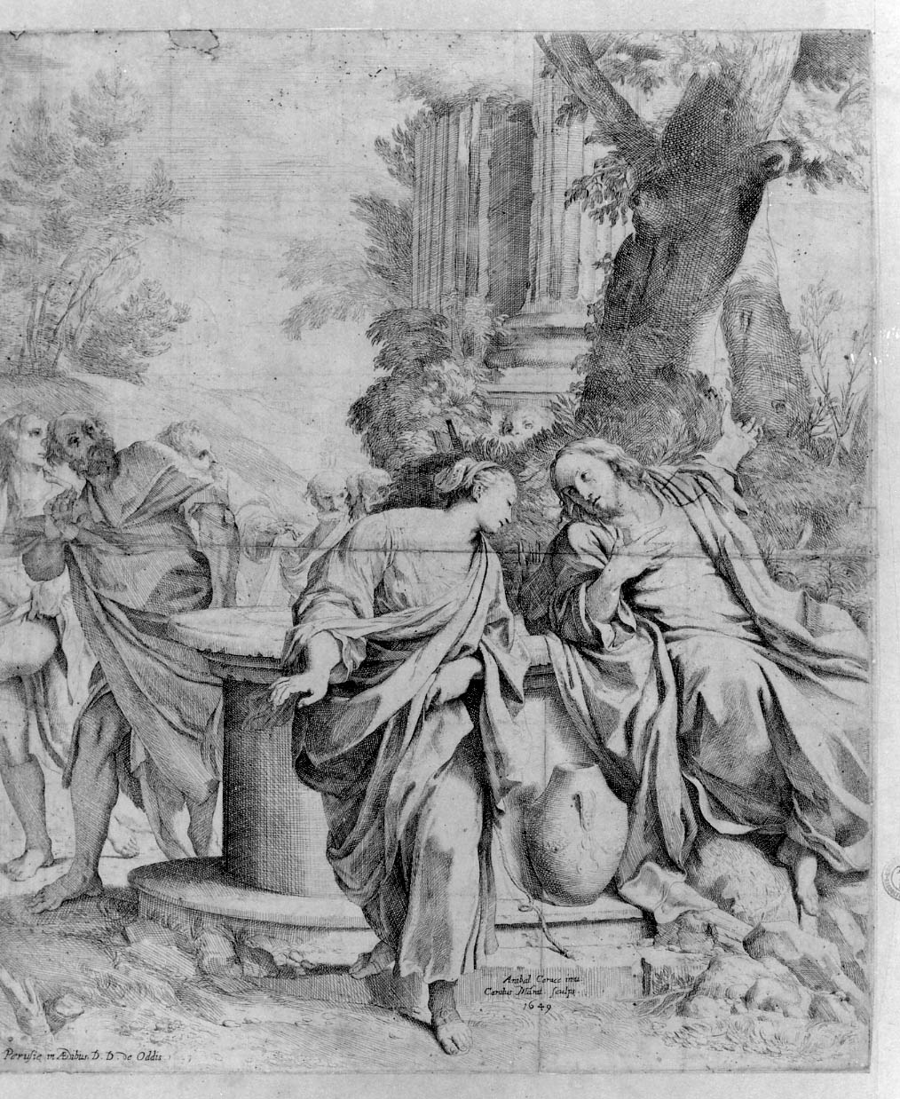 Cristo e la samaritana al pozzo (stampa smarginata) di Carracci Annibale, Maratta Carlo (sec. XVII)