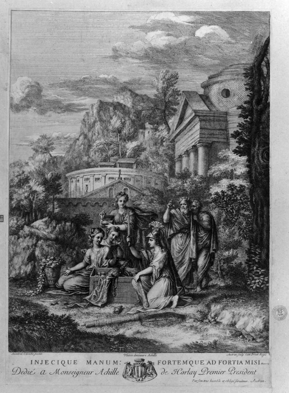 Ulisse scopre il travestimento di Achille (stampa smarginata) di Audran Gérard, Carracci Annibale (sec. XVII)