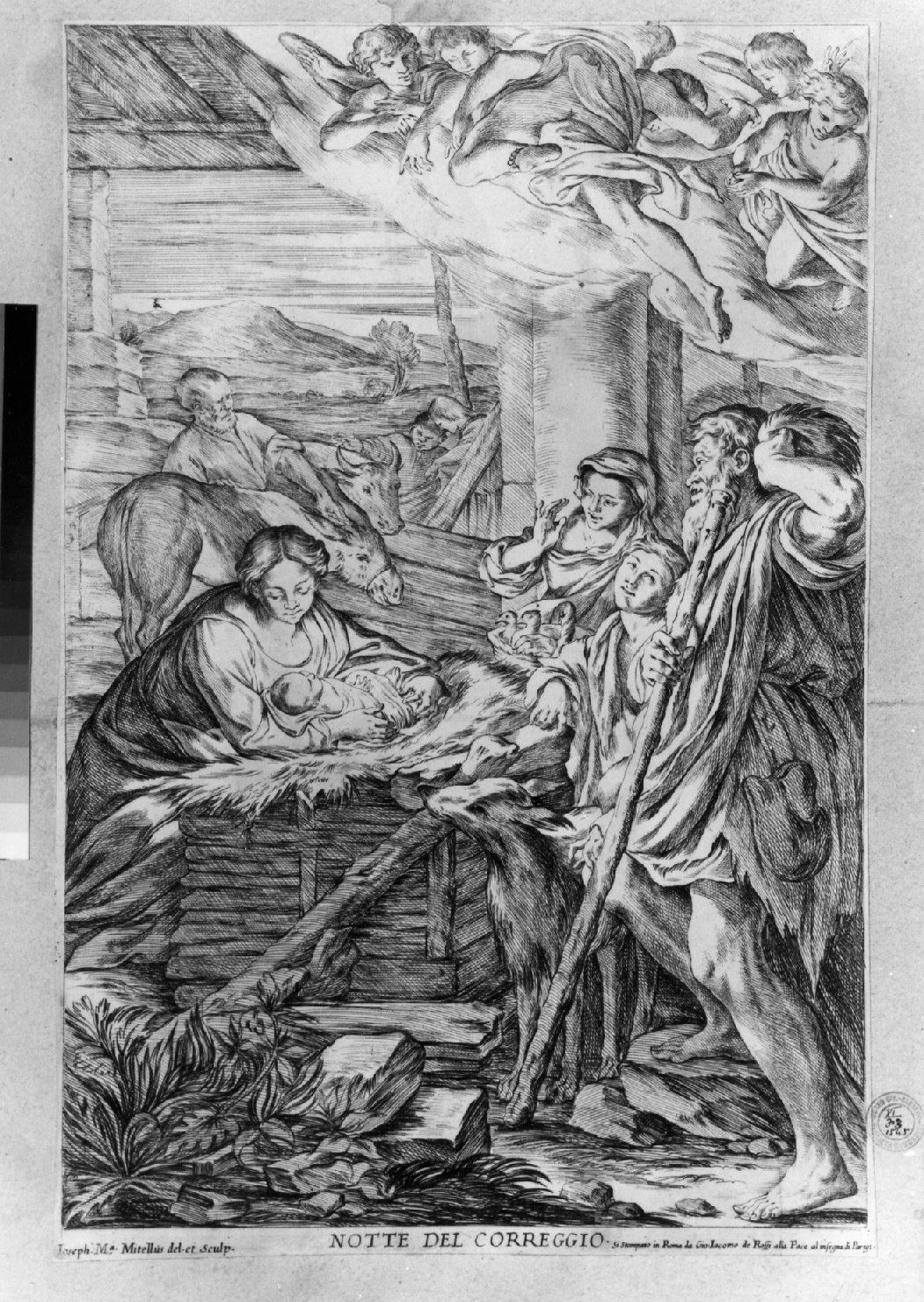 adorazione dei pastori (stampa smarginata) di Mitelli Giuseppe Maria, Correggio (sec. XVII)