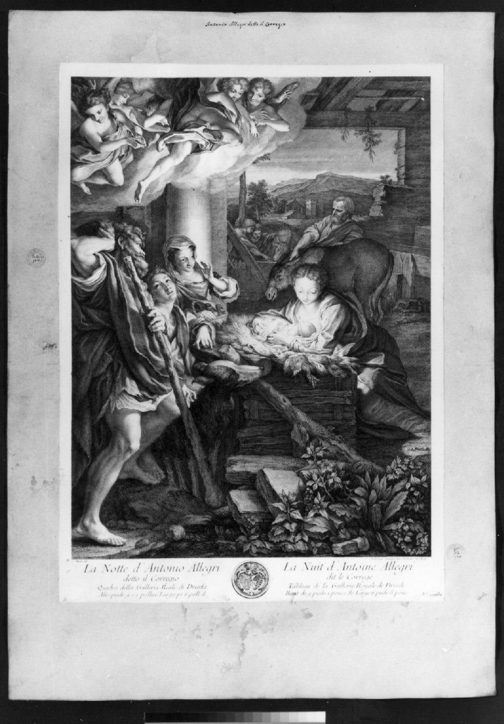 adorazione dei pastori (stampa smarginata) di Surugue Pierre Louis, Correggio, Hutin Charles Francois (seconda metà sec. XVIII)