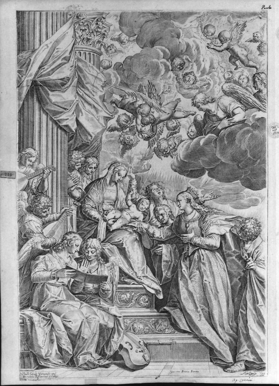 matrimonio mistico di Santa Caterina d'Alessandria (stampa smarginata) di Veronese Paolo, Carracci Agostino (sec. XVI)