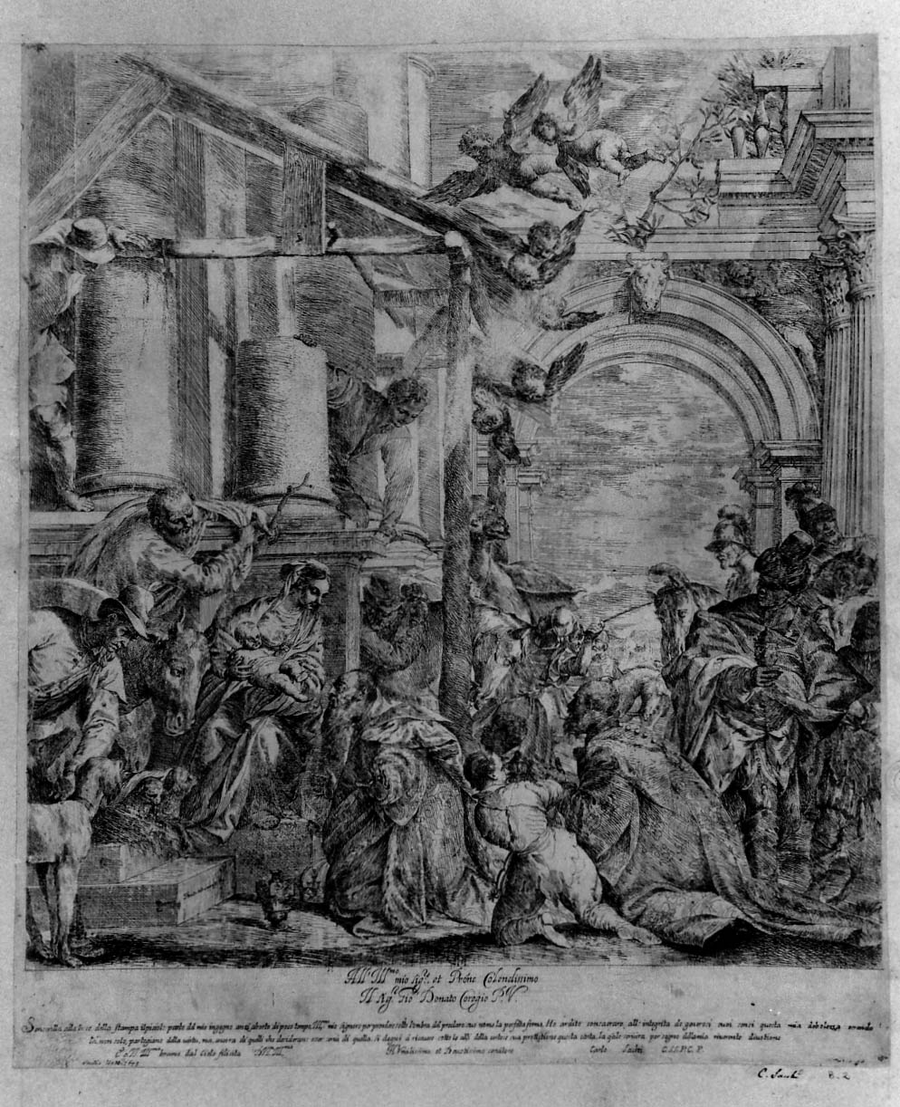 adorazione dei Re Magi (stampa smarginata) di Veronese Paolo, Sacchi Carlo (sec. XVII)