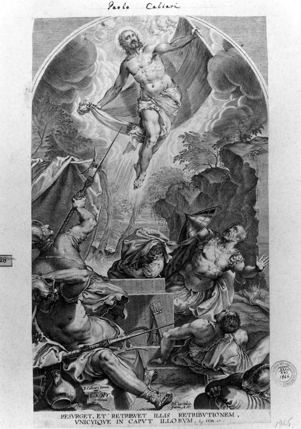resurrezione di Cristo (stampa smarginata) di Veronese Paolo (attribuito), Kilian Lukas (sec. XVII)