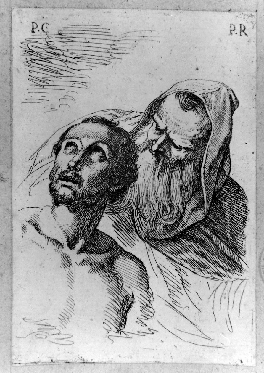 teste d'uomo (stampa smarginata) di Veronese Paolo (?), Rotari Pietro Antonio (sec. XVIII)