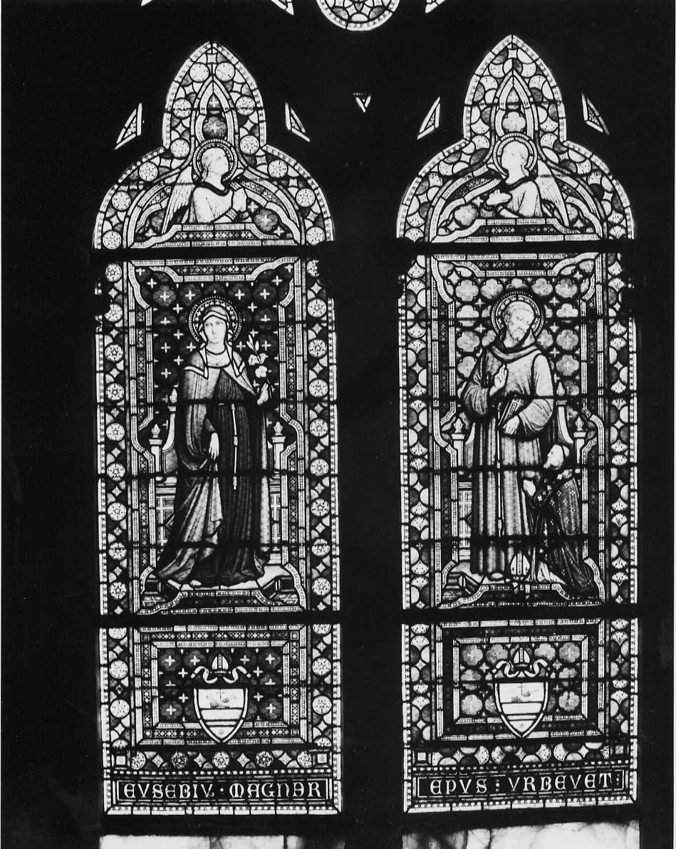 Santa Chiara, cori angelici, stemma (vetrata, complesso decorativo) di Moretti Francesco (attribuito) (sec. XIX)