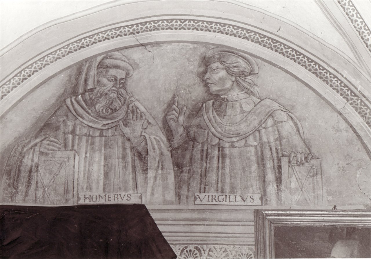 Omero e Virgilio, poeti (dipinto murale) di Signorelli Luca (bottega) (inizio sec. XVI)