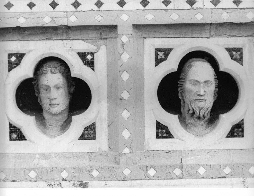 testa di Santo (scultura, elemento d'insieme) - bottega senese (sec. XIV)