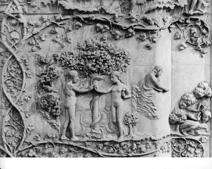 tentazione e caduta di Adamo ed Eva (rilievo, elemento d'insieme) di Maitani Lorenzo (attribuito) (sec. XIV)