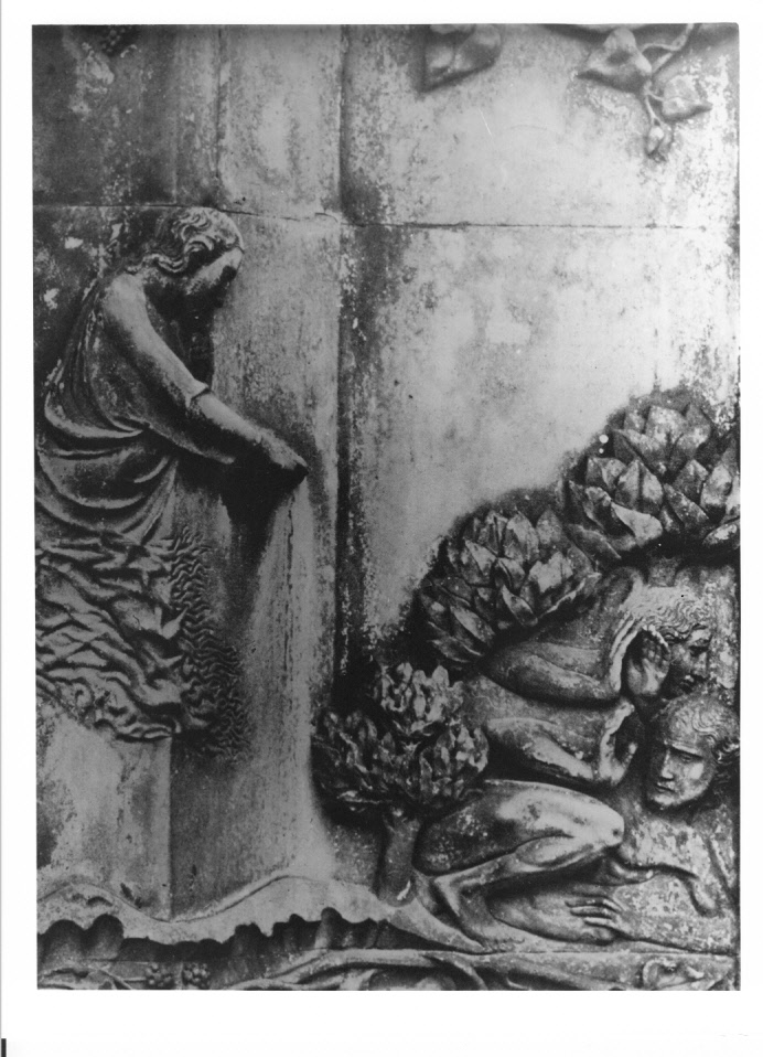 Adamo ed Eva si nascondono da Dio (rilievo, elemento d'insieme) di Maitani Lorenzo (attribuito) (sec. XIV)