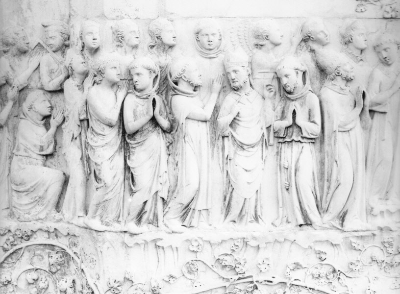 Santi e beati (rilievo, elemento d'insieme) di Maitani Lorenzo (bottega) (sec. XIV)