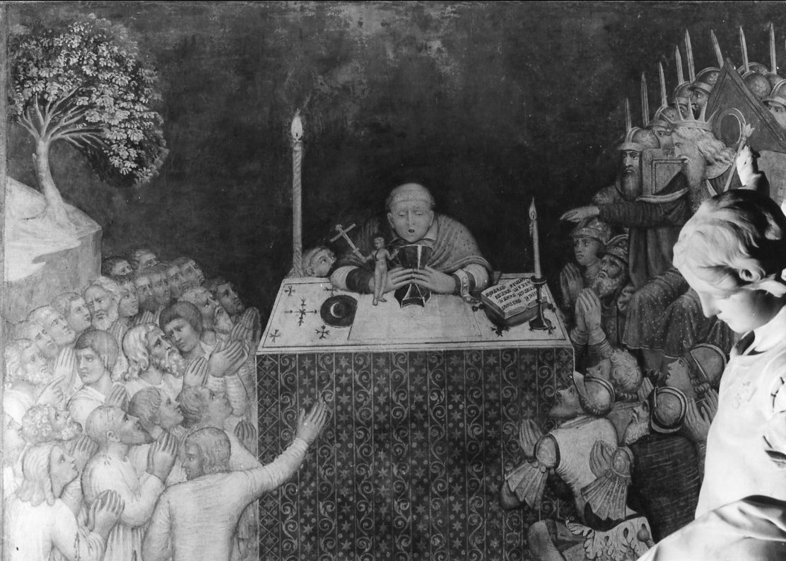 miracolo eucaristico durante una Crociata (dipinto, elemento d'insieme) di Ugolino di Prete Ilario (e aiuti) (sec. XIV)