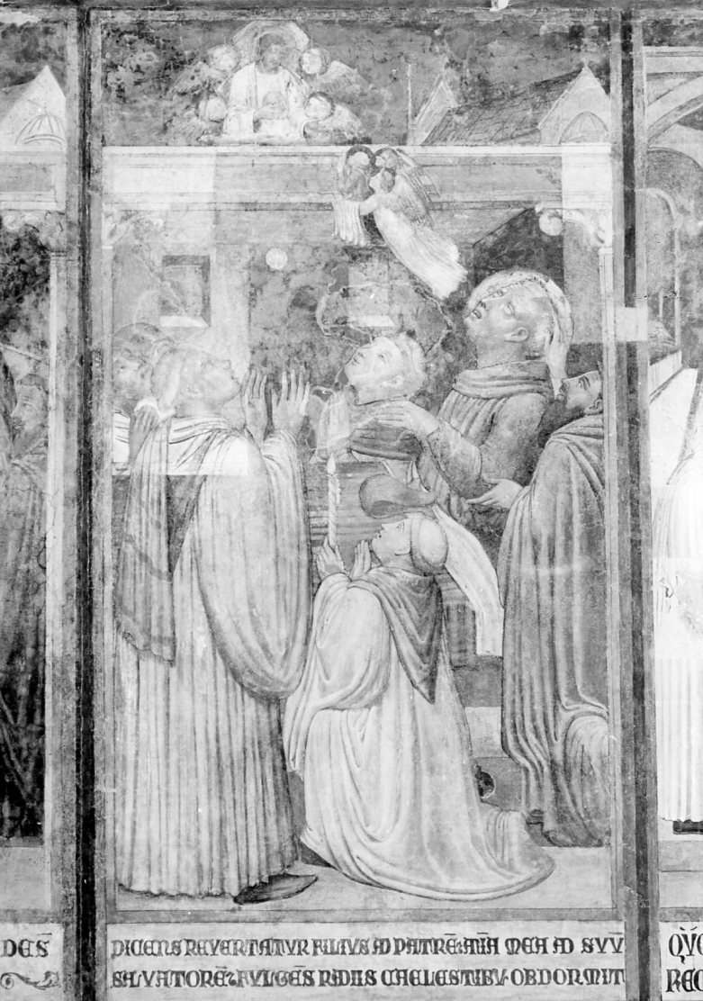 miracolo eucaristico sul letto di morte di Ugo di San Vittore (dipinto, elemento d'insieme) di Ugolino di Prete Ilario (e aiuti) (sec. XIV)