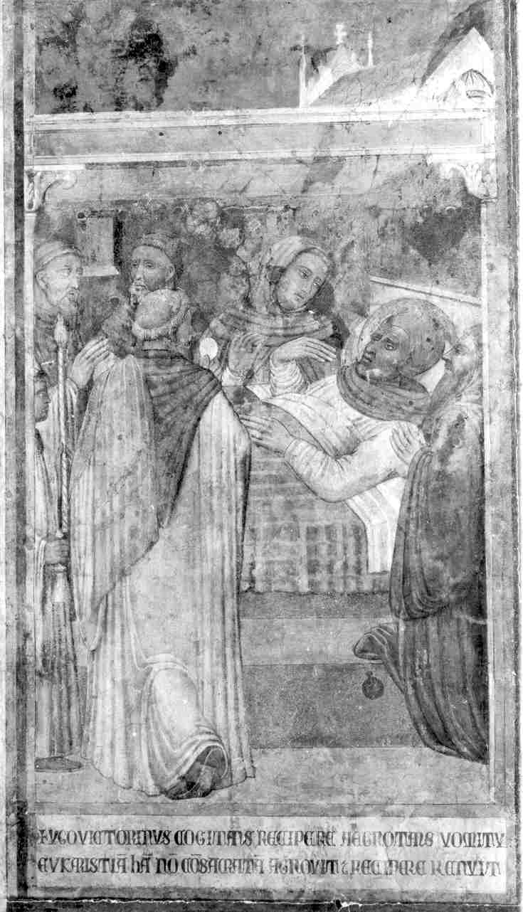 miracolo eucaristico sul letto di morte di Ugo di San Vittore (dipinto, elemento d'insieme) di Ugolino di Prete Ilario (e aiuti) (sec. XIV)