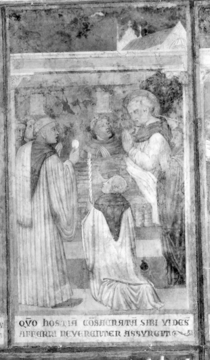 miracolo eucaristico sul letto di morte di Ugo di San Vittore (dipinto, elemento d'insieme) di Ugolino di Prete Ilario (e aiuti) (sec. XIV)