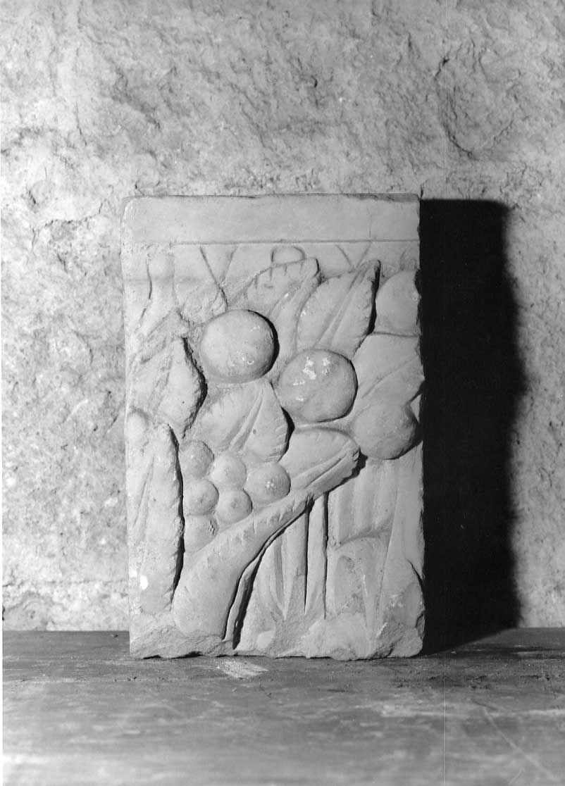 motivi decorativi vegetali, frutta (lastra - bassorilievo, opera isolata) - bottega Italia centrale (sec. XVI)