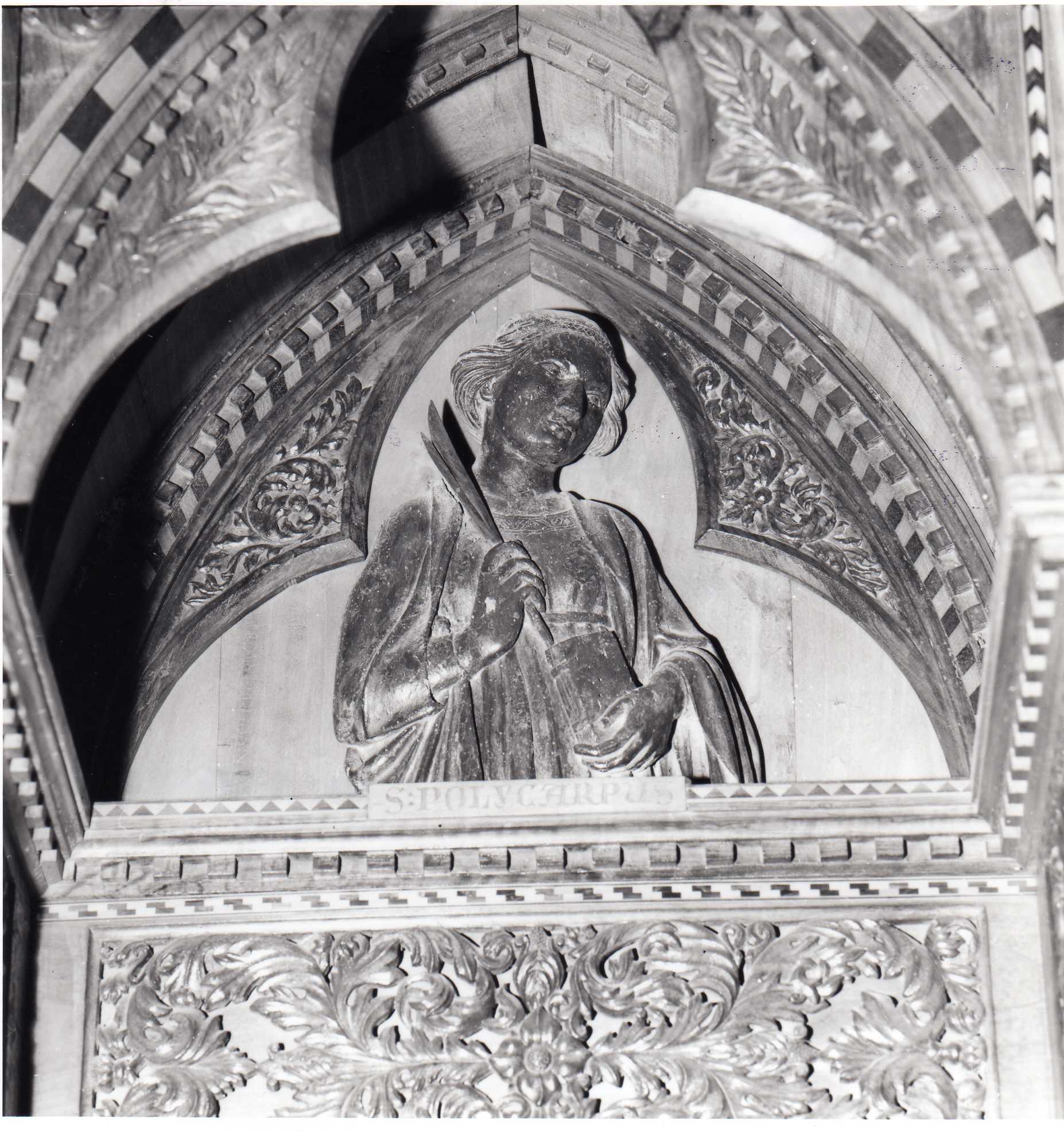 San Policarpo (scultura - altorilievo, complesso decorativo) di Iacomo di Maestro Lotto (attribuito) (metà XIV)