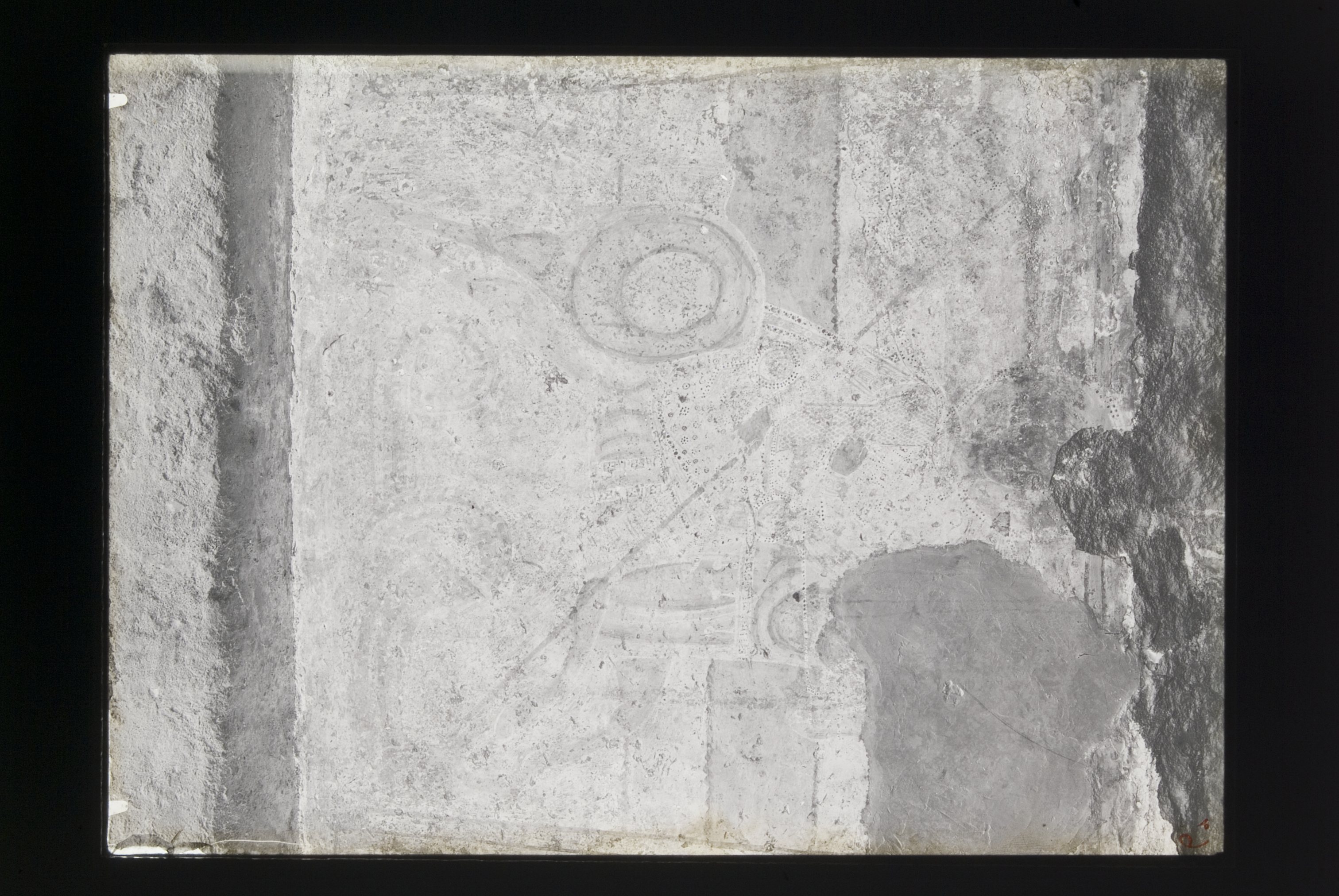 Poggiardo (LE), cripta: affresco raffigurante San Giorgio e il drago (negativo) di Villani o Russo (?) (secondo quarto XX)