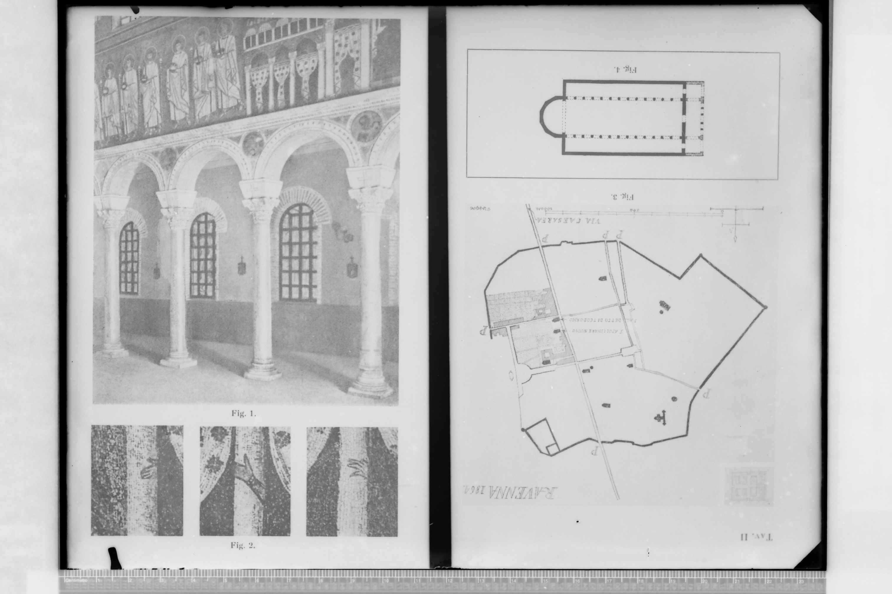 Dal libro di Ejnar DYGGVE: "Ravennatum Palatium Sacrum; La Basilica Ipetrale per Cerimonie: Studii sull'Architettura dei Palazzi della Tarda Antichità" (?) (negativo) di Croce, Umberto (terzo quarto XX)