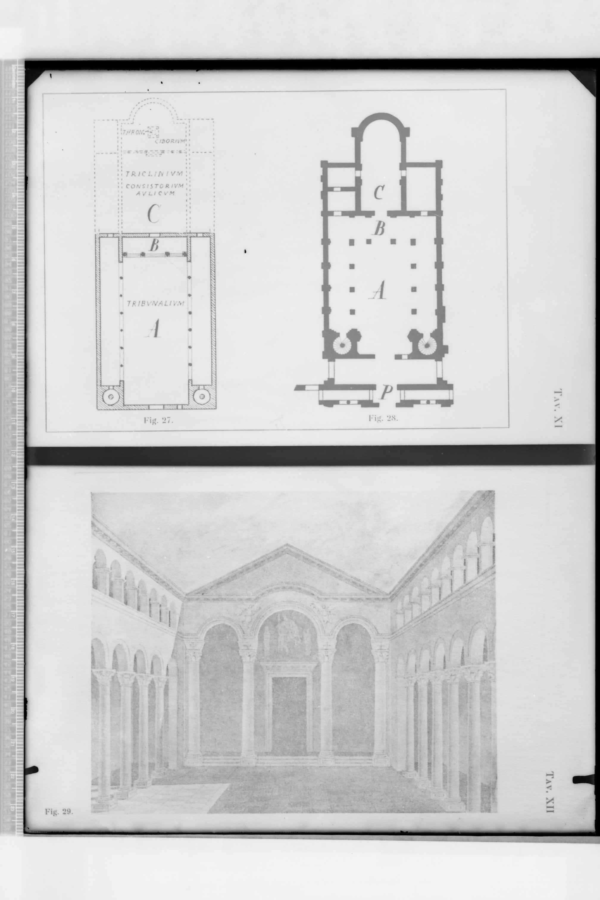 Dal libro di Ejnar DYGGVE: "Ravvenatum Palatium Sacrum: La Basilica Ipetrale per Cerimonie: Studii sull'Architettura dei Palazzi della Tarda Antichità"(?) (negativo) di Croce, Umberto (terzo quarto XX)