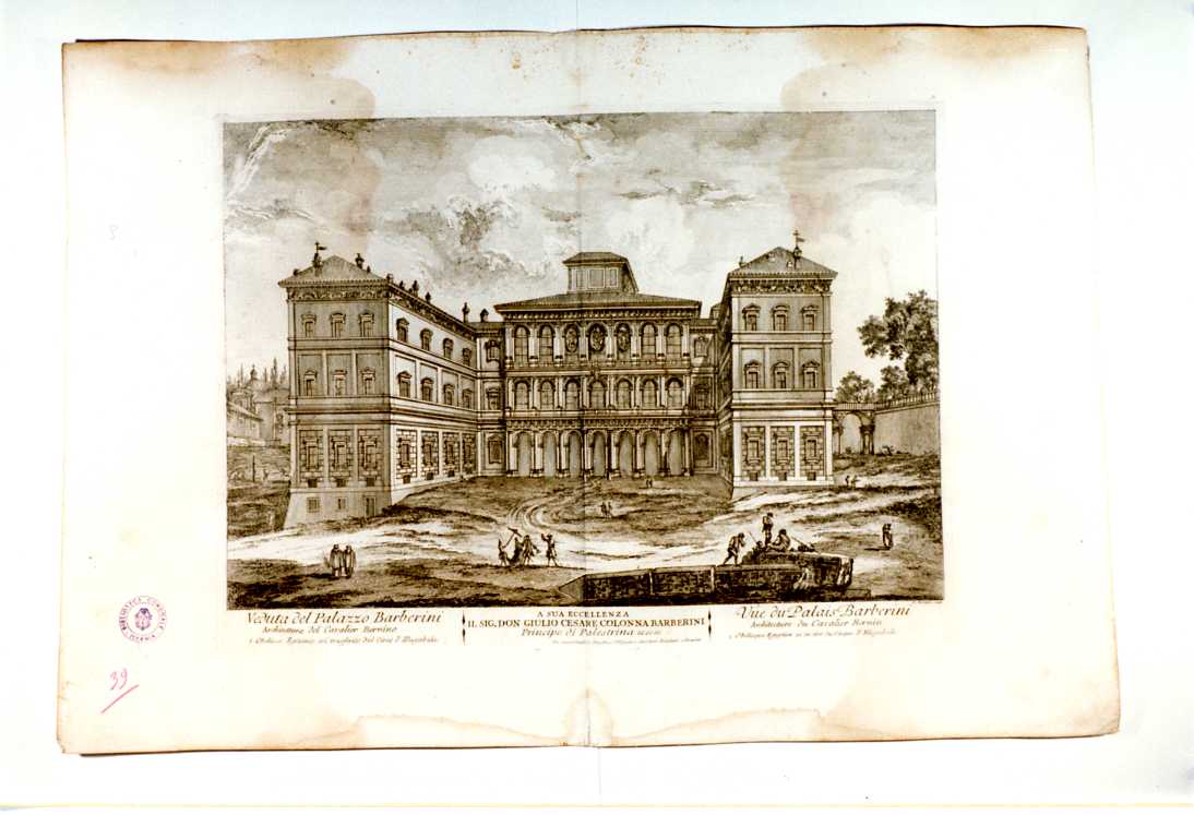 VEDUTA DI PALAZZO BARBERINI (stampa, serie) di Barbault Jean, Montegu D (sec. XVIII)