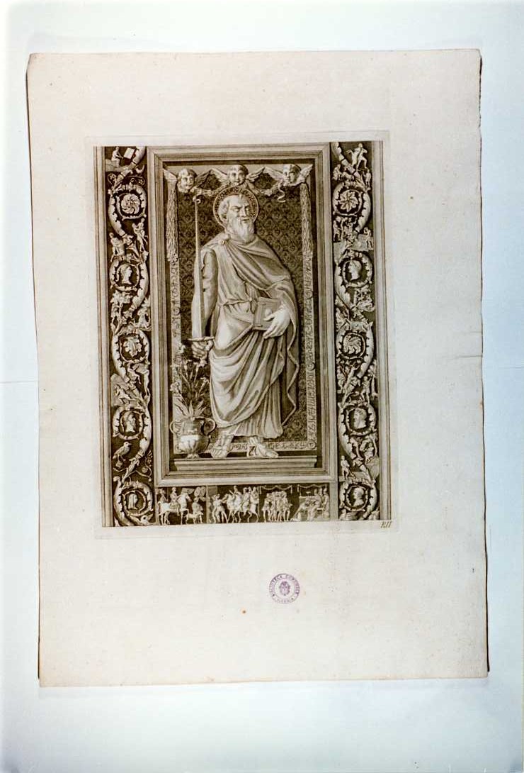 SAN PAOLO CON LA SPADA ED IL VASO MISTICO (stampa, serie) di Averlino Antonio detto Filarete, Bianchi Secondo, Bianchi L (sec. XVIII)