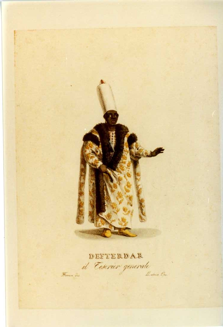 COSTUME DA TESORIERE GENERALE (stampa a colori tagliata, serie) di Ferrari F, Labruzzi L (prima metà sec. XIX)