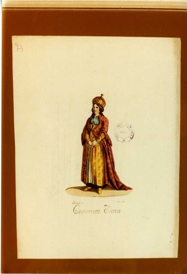 COSTUME DI CAMERIERA TURCA (stampa a colori tagliata, serie) di Labruzzi L (prima metà sec. XIX)