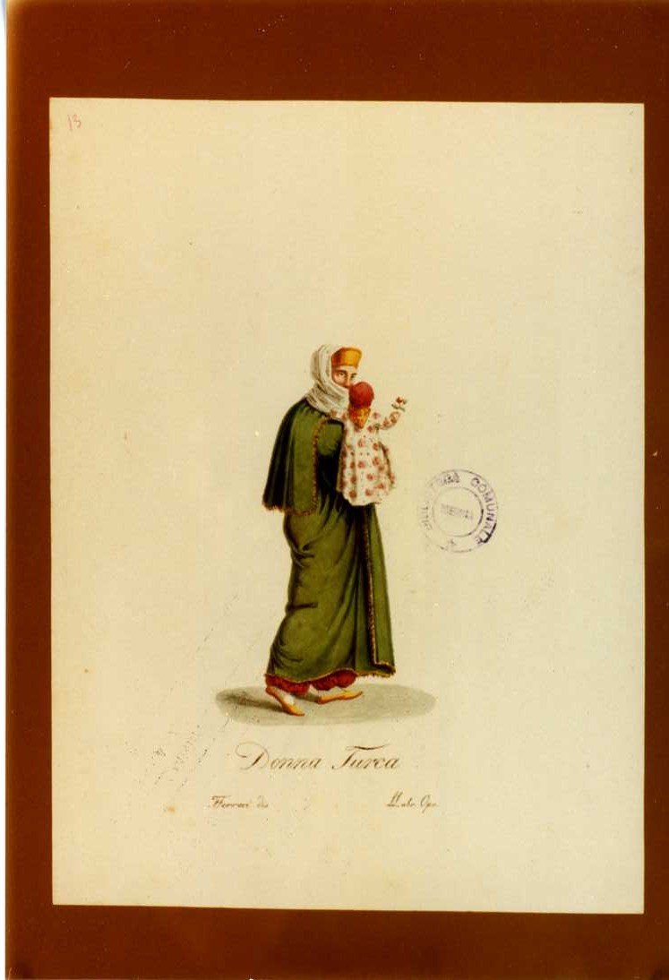 COSTUME DI DONNA TURCA (stampa a colori tagliata, serie) di Ferrari F, Labruzzi L (prima metà sec. XIX)