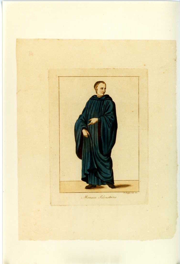 MONACO SILVESTRINO (stampa colorata a mano, serie) di Capparoni Giuseppe (sec. XIX)