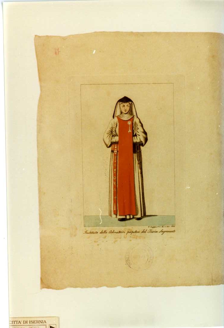 VESTE DELLE ADORATRICI (stampa colorata a mano, serie) di Capparoni Giuseppe (sec. XIX)