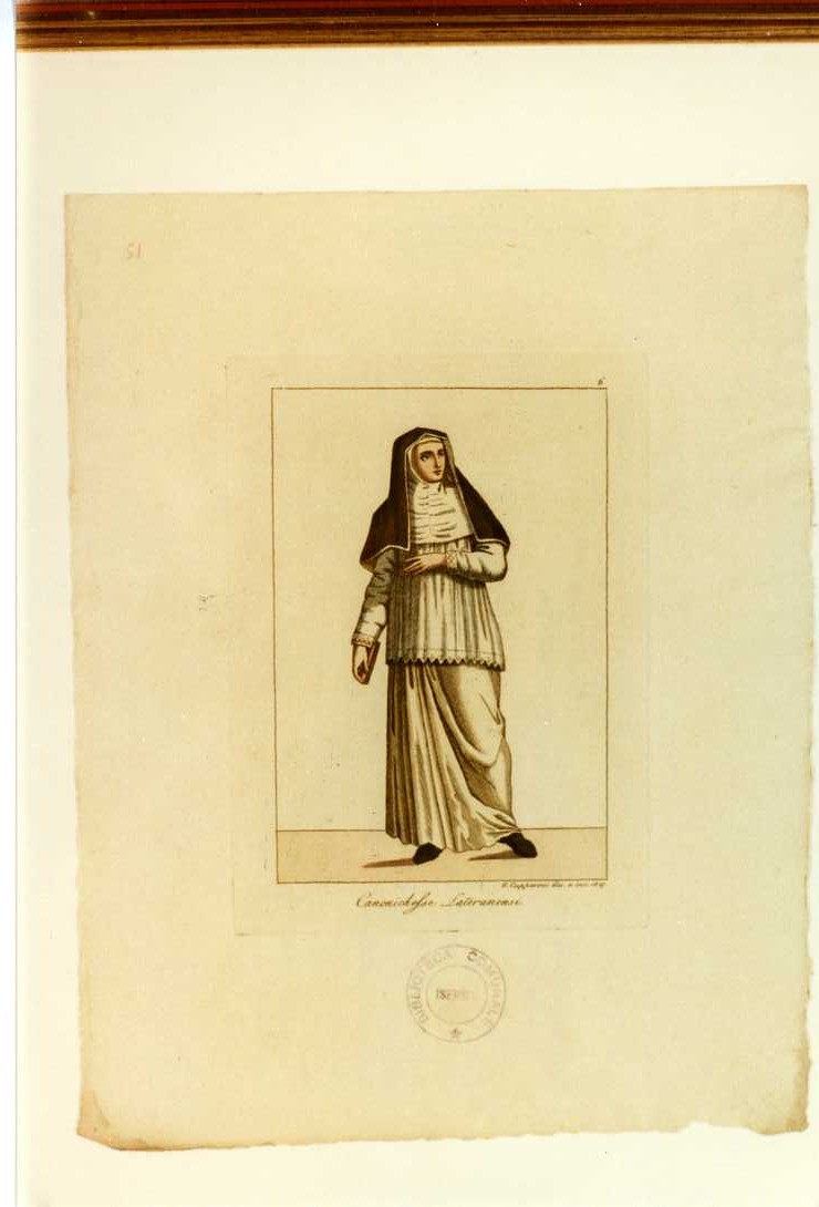 ABITO DELLE CANONICHE LATERANENSI (stampa colorata a mano, serie) di Capparoni Giuseppe (sec. XIX)
