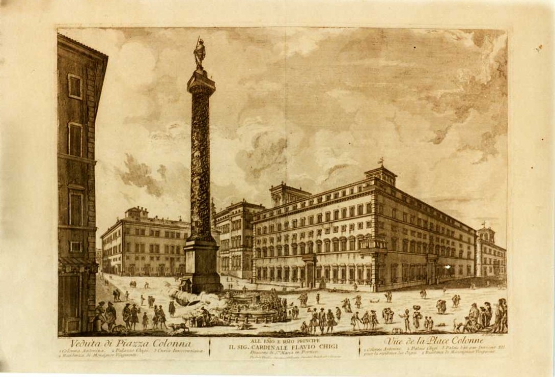VEDUTA DI PIAZZA COLONNA (stampa, serie) di Barbault Jean, Montegu (sec. XVIII)