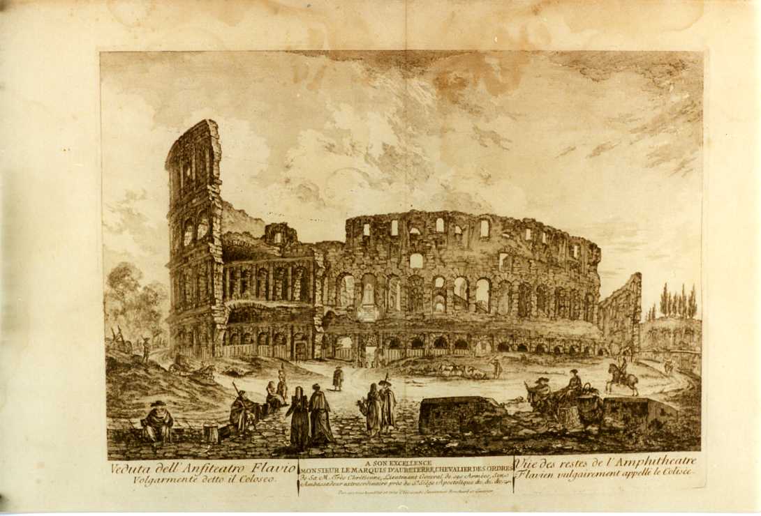 VEDUTA DEL COLOSSEO (stampa, serie) di Montegu D (sec. XVIII)