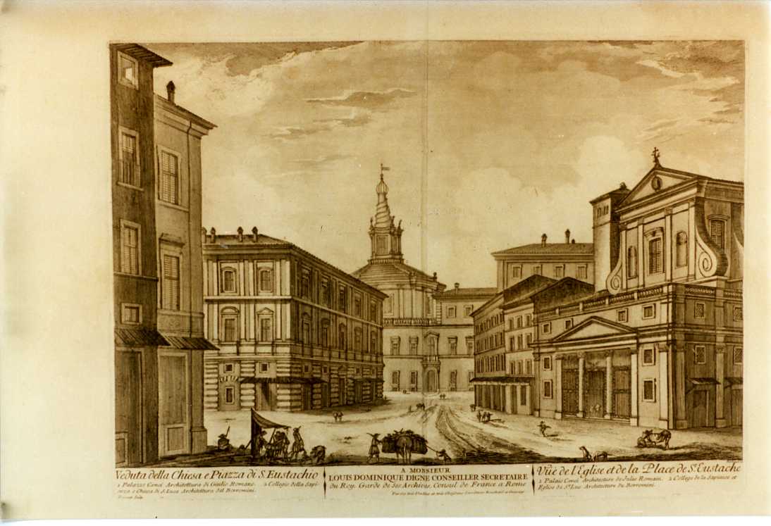 VEDUTA DELLA PIAZZA DI S. EUSTACHIO (stampa, serie) di Barbault Jean, Montegu D (sec. XVIII)