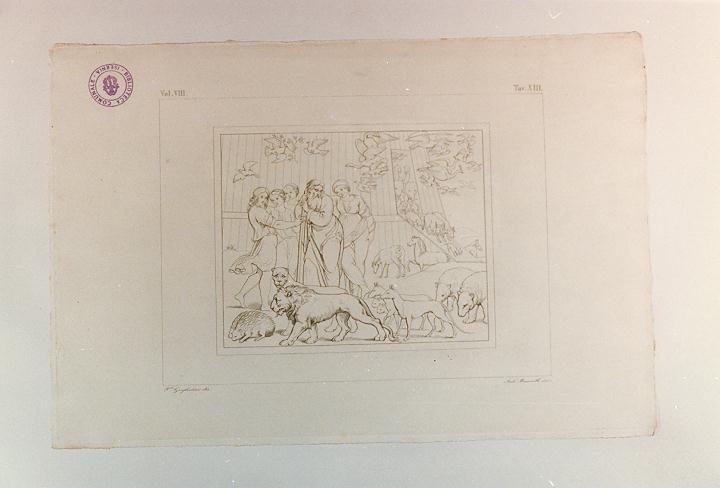 USCITA DI NOE' DALL'ARCA (stampa tagliata, serie) di Sanzio Raffaello, Mannelli Antonio, Guglielmi Paolo (sec. XIX)