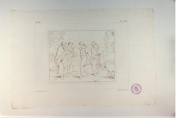 GIACOBBE RIMPROVERA LABANO (stampa tagliata, serie) di Sanzio Raffaello, Bullica Reginaldo, Guglielmi Paolo (sec. XIX)