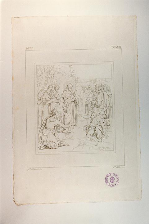 GUARIGIONE DELL'INDEMONIATO (stampa tagliata, serie) di Sanzio Raffaello, Venier Clemente, Bianchi Gaetano (sec. XIX)